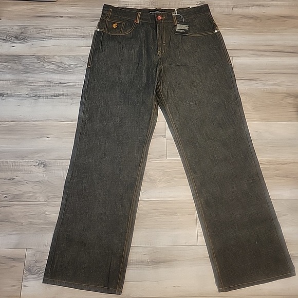 Rockawear Jeans Mens 38 Denim Baggy Hip Hop Y2K Embroidered Pockets VGT NEW - Picture 1 of 12
